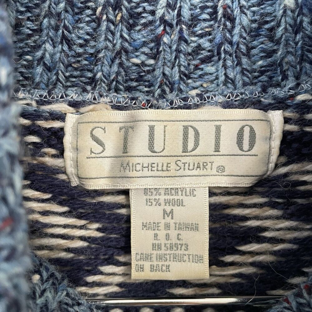 Vtg 90s Nordic Oversized Wool Sweater Womens M Ski Turtleneck Chunky Knit - Picture 3 of 8
